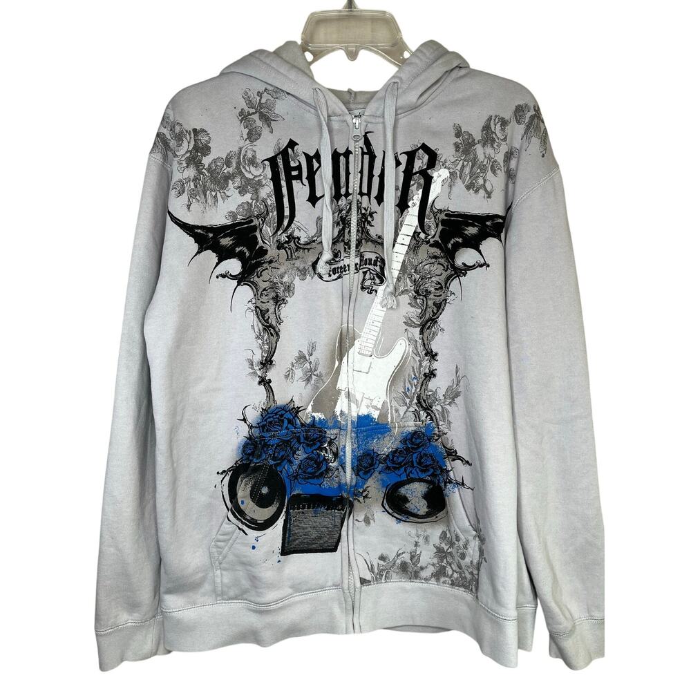 Fender vintage graphic spellout zip up hoodie, size L, EUC - Picture 1 of 6